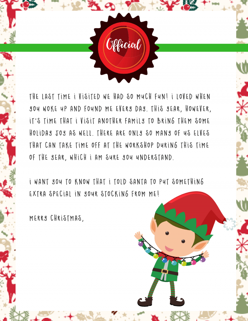 elf on the shelf goodbye letter : free printable - momdot